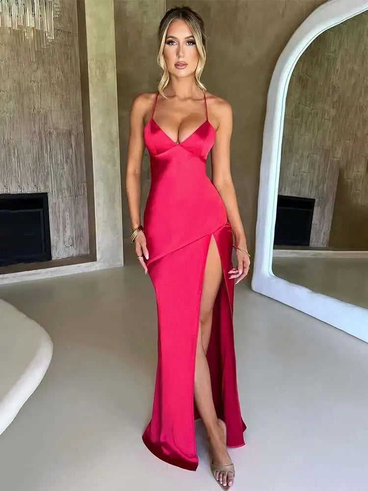 Townlike Elegant Maxi Long Slim Bodycon Dress Women Spaghetti Strap 2024 Sping Summer Dress Split Nightclub Sexy Party Dresses