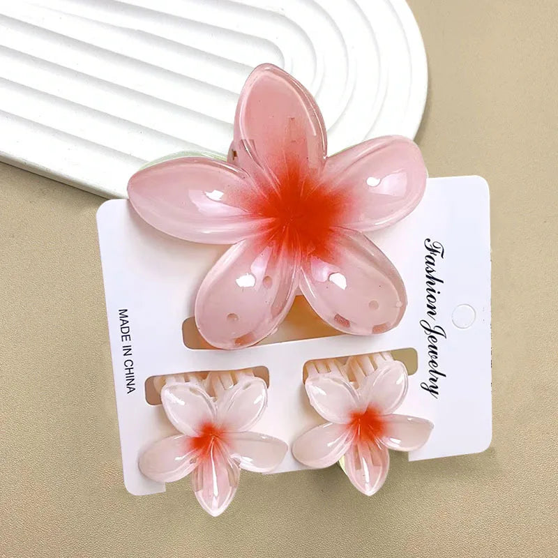 Summer Hawaiian Flower Hair Claw Clip Fashion Plastic Flower Hairpins Ponytail Clips Barrettes Beach Hair Accessories Headwear