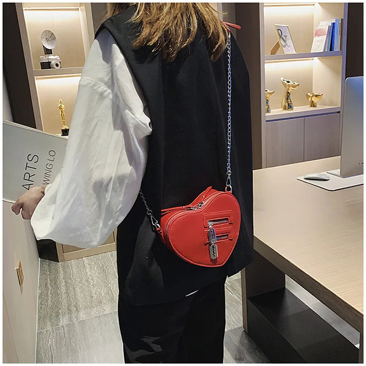 Gothic Heart Blade Zipper Chain Crossbody Bags for Women Girl Casual Shoulder Purses Handbags Techwear Summer Wallet Goth