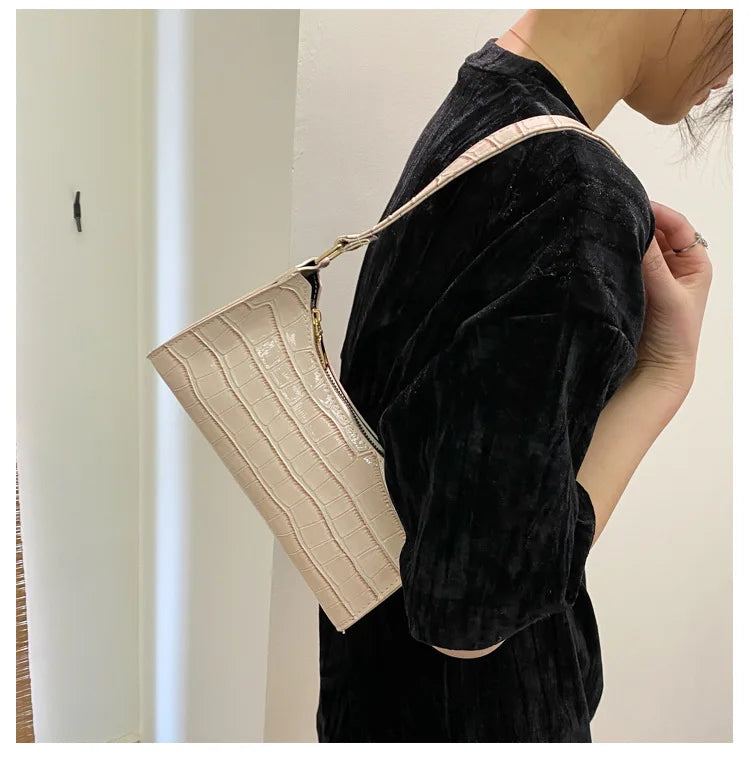 Fashion PU Leather Bags for Women Alligator Pattern Armpit Handbag Female Small Underarm Messenger Bag Purse Shoulder Handbags
