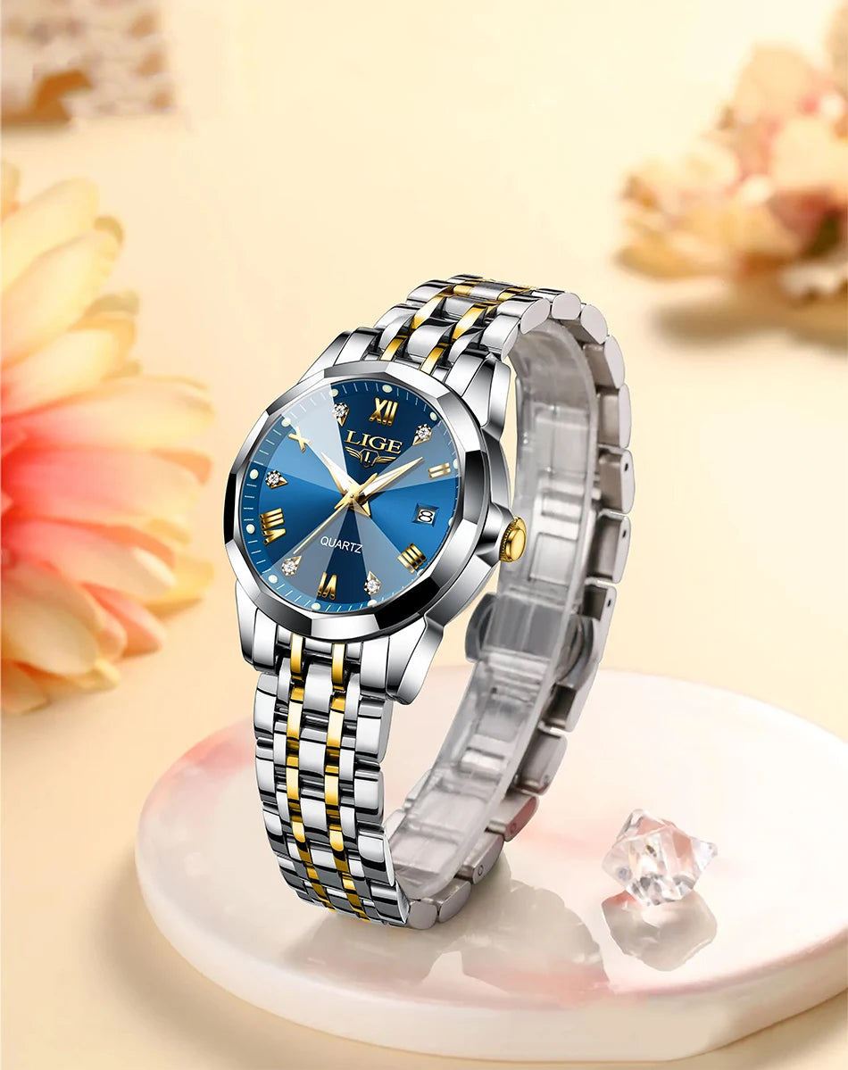 LIGE Elegant Ultrathin Nordic Simple Style Quartz Movement ladies Wristwatch Fashion Stainless Steel Bracelet Belt Watch