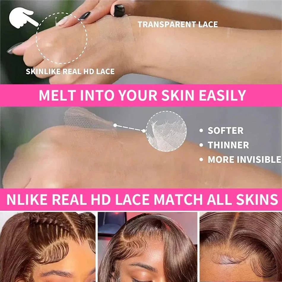 Light Pink 13x4 HD Lace Front Human Hair Wigs For Women Pre Plucked Brazilian Straight 13x6 HD Frontal Wigs 100% Human Hair Wig