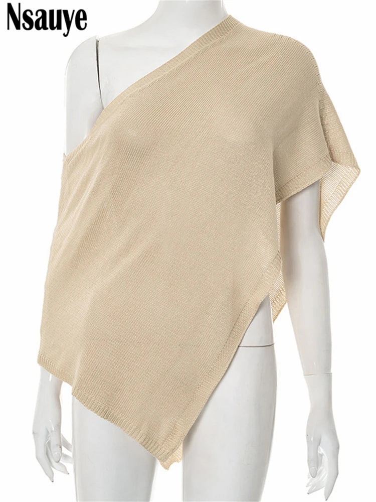 Nsauye 2025 Summer Knitted Sexy Irregular Y2K Off Shoulder Fashion Crop Tops Women Sexy Streetwear High Waisted Tank Tops Vest