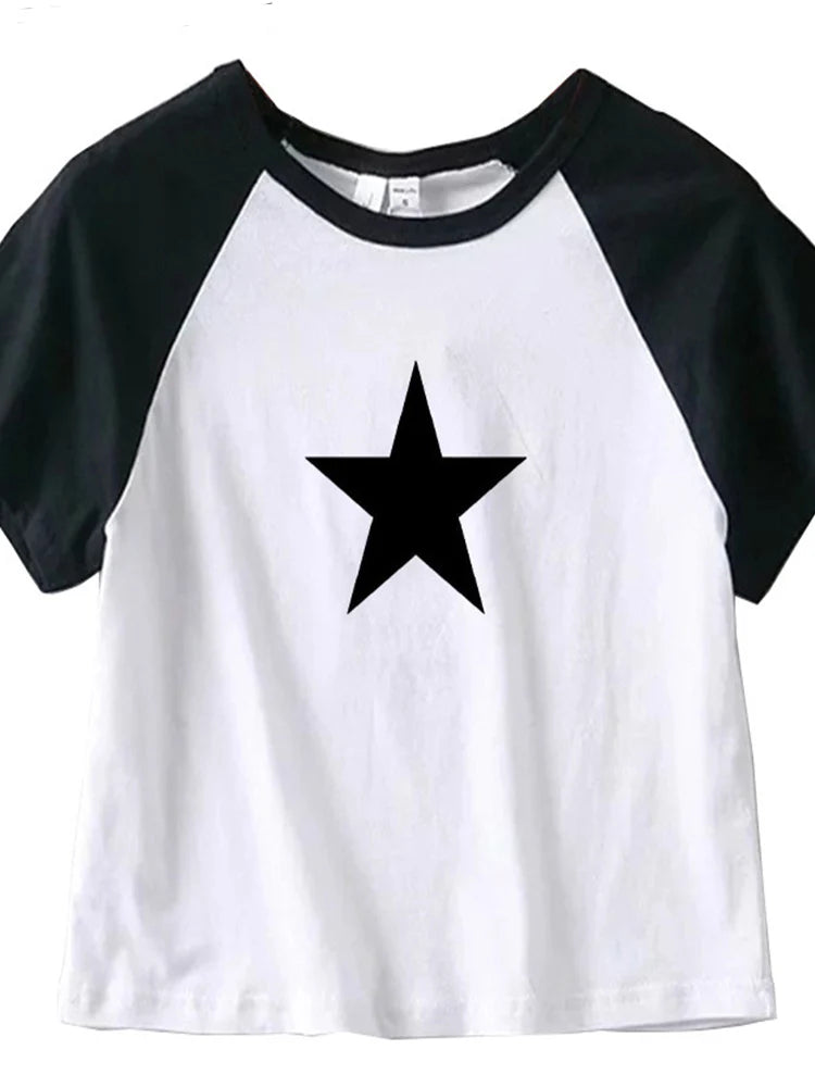 Y2K Clothes Star Tops, Tshirt Harajuku Retro Fashion Gothic Short Sleeve Crop Sexy Tops Aesthetics Tops Short Navel