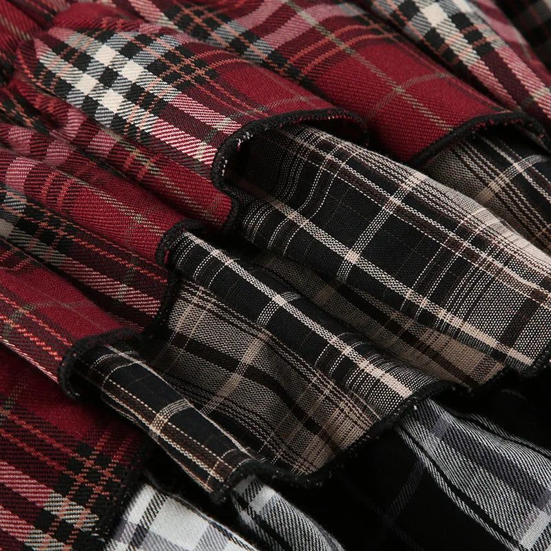 HLJ&GG Fashion Plaid Printing Irregular Mini Skirts Two Piece Sets Women O Neck Short Sleeve Top And Skirts Outfits Streetwear