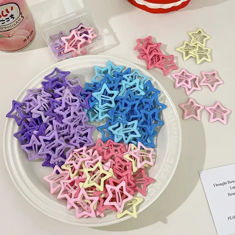 10/50pcs Colorful Kawaii Star Barrettes Y2K Sweet Girls BB Solid Star Hairclips Metal Snap Clip, Hair Jewelry Gifts