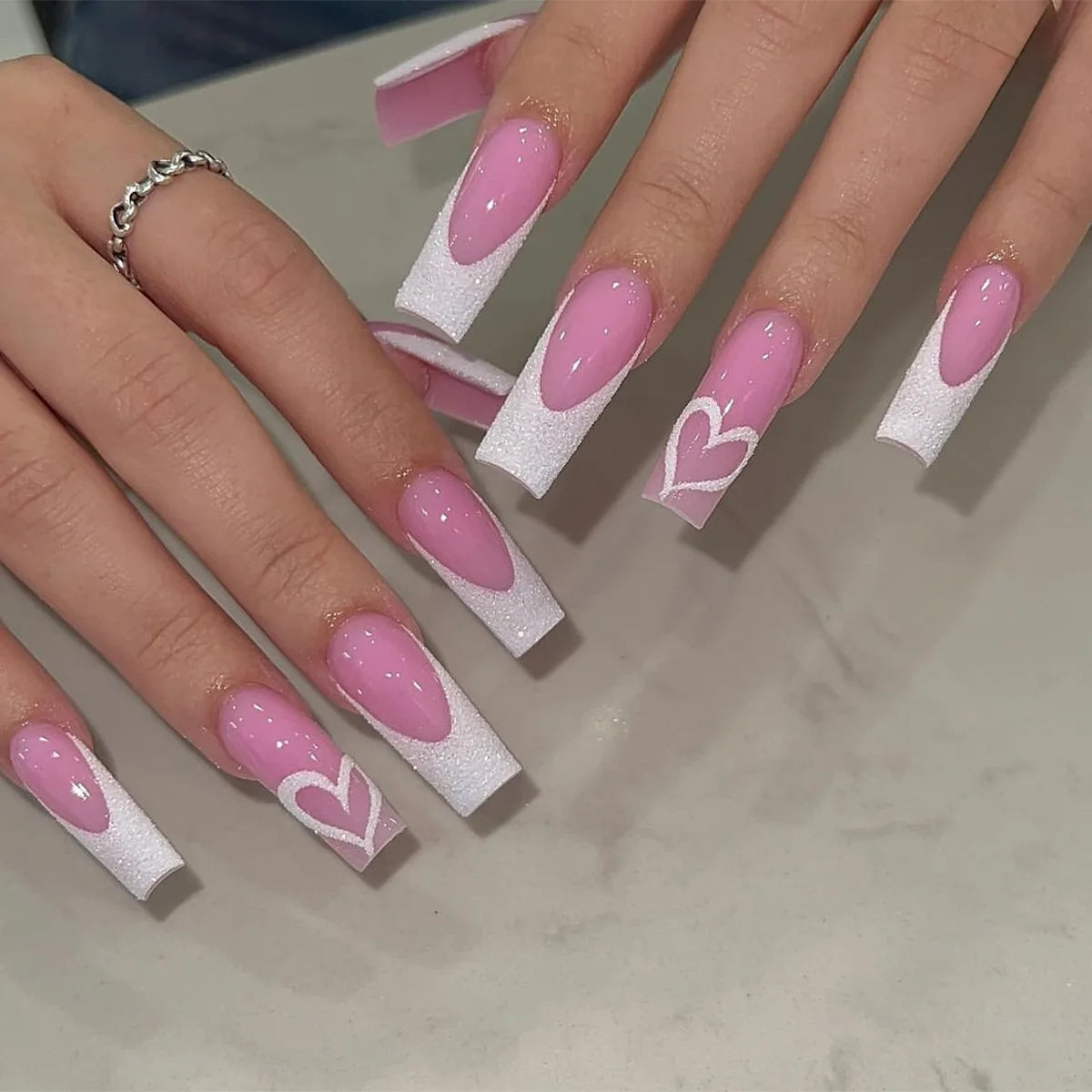 White French Press on Nails 3D Bowknot Fake Nails Tips Full Cover Wearable False Nails for Women and Girls DIY 24Pcs