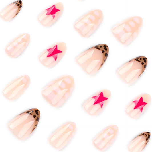 24pcs Pink Crocodile Print Press on Nails Fashion Star Leopard Print French False Nails Wearable Reusable Spice Girl Fake Nails