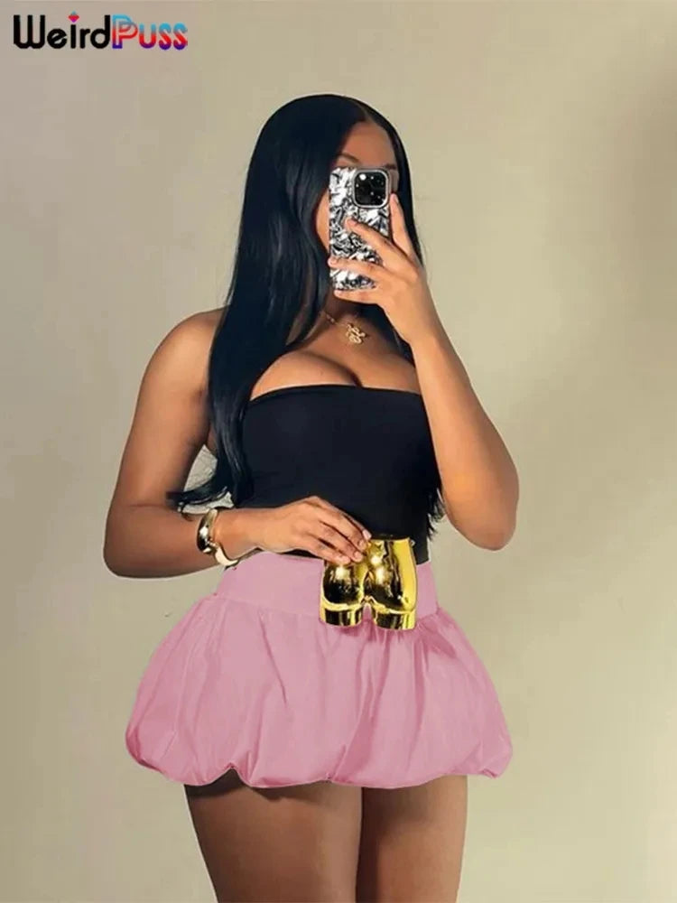 Weird Puss Ball Gown Skirts Women Y2K Hottie 2024 Summer Trend Midnight Waistband Miniskirts Birthday Streetwear Wild Bottoms