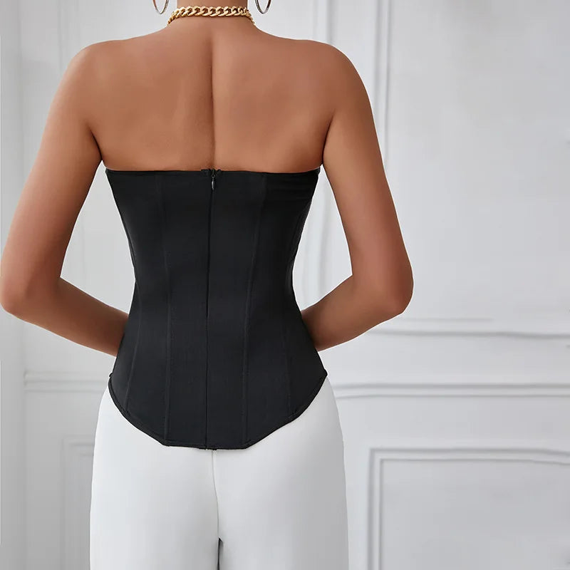 CHUANGERM Sexy Corset Top Solid Color Sleeveless S-neck Backless Bandage Women Push Up Hourglass Body Shaper Bustier Lingerie