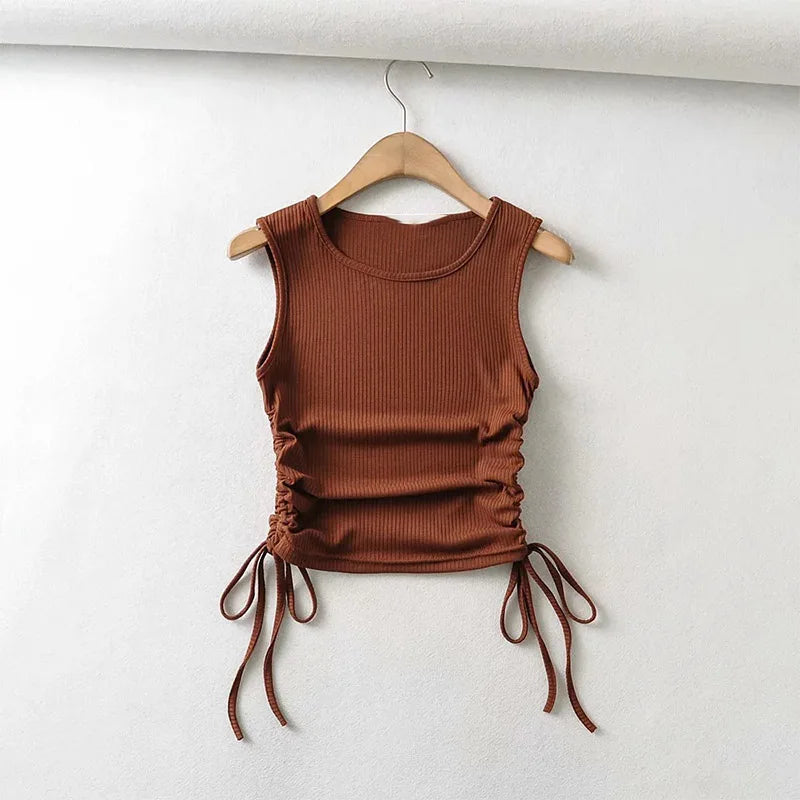 Summer NEW Arrival Women Solid Color Sexy Causal Crop Top With String Both Side Club For Fashion Ladies
