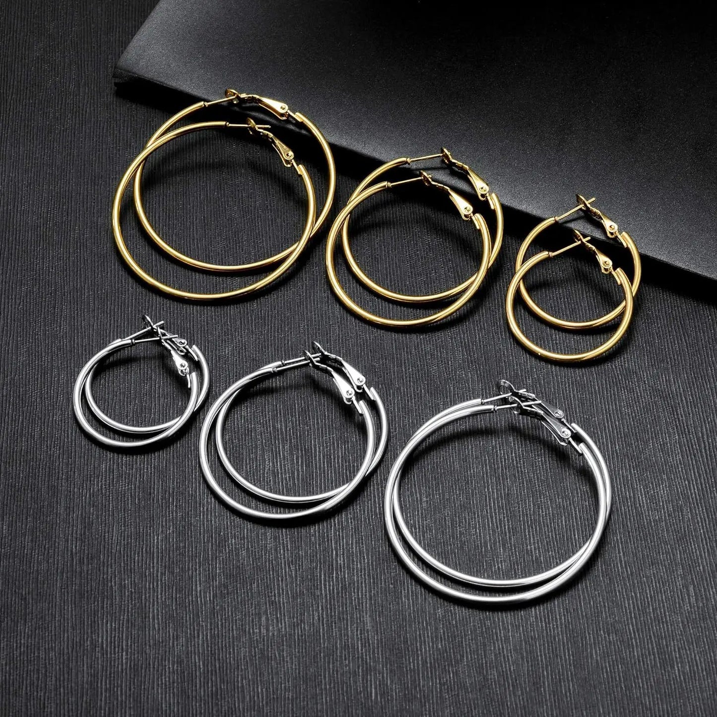6pair /pack Smooth Open Women Men Hoop Earrings Stainless Steel Ears Jewelry Accessories, Birthday Gifts. Party Gifts
