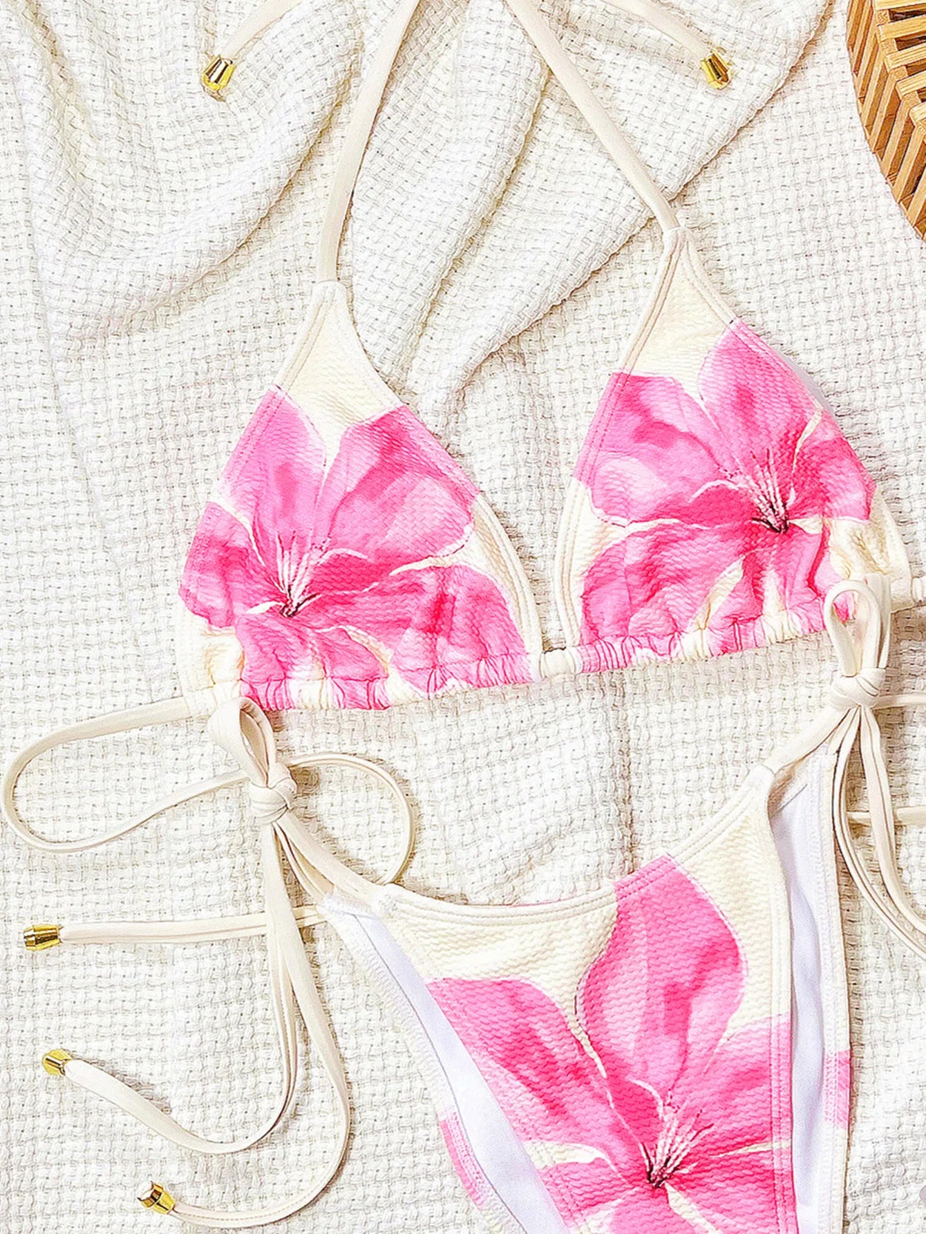 Una-Shop Floral Print Swimsuits For Women Neck Hanging Bikinis Sets Vacation Swimwear Summer Beach Swimming Pool Party Beachwear