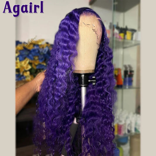 12A Dark Purple 200% Loose Deep Wave 13x6 Lace Frontal Human Hair Wigs Peruvian 5x5 Lace Closure Wigs Pre Plucked With Baby Hair