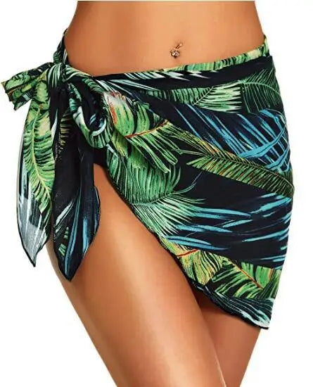Summer Bikini Wrap Sheer Coverups Set Women Print Short Sarongs Swimsuit Beach Short Skirt Chiffon Scarf Cover Ups for Swimwear