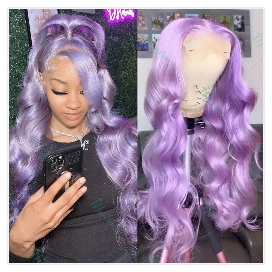 30 40 Inch Lavender Purple Body Wave Lace Front Wigs 613 Colored Human Hair Wigs Pre Plucked 13x6 HD Lace Frontal Wigs for Women