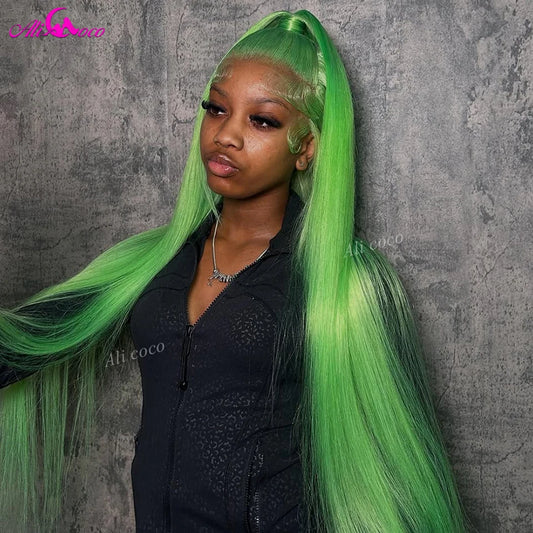 Light Green Human Hair Wig 13x4 13x6 Lace Front Wig Brazilian Human Hair Pre Plucked Green Colored Lace Frontal Wigs for Women