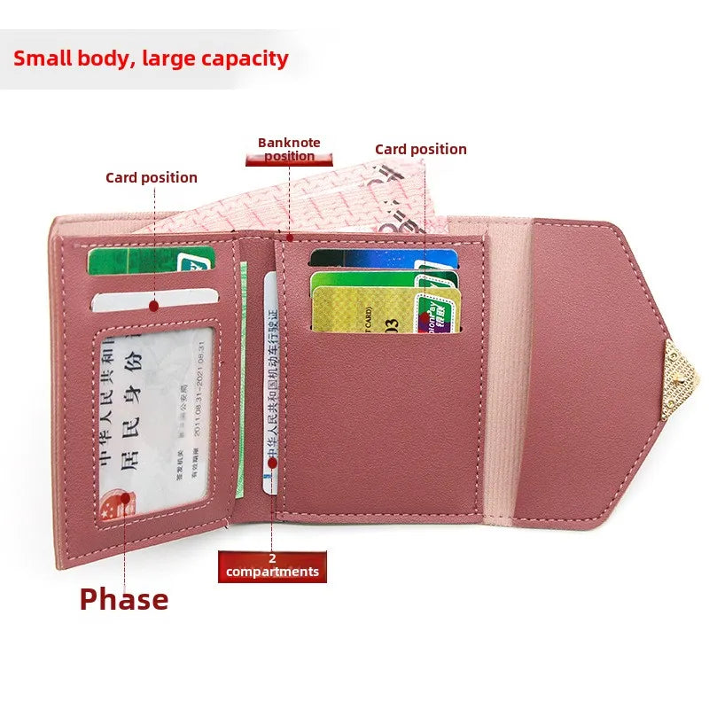Korean version women wallet short heart-shaped three fold women's wallet multi card slot card bag zero wallet purses for women