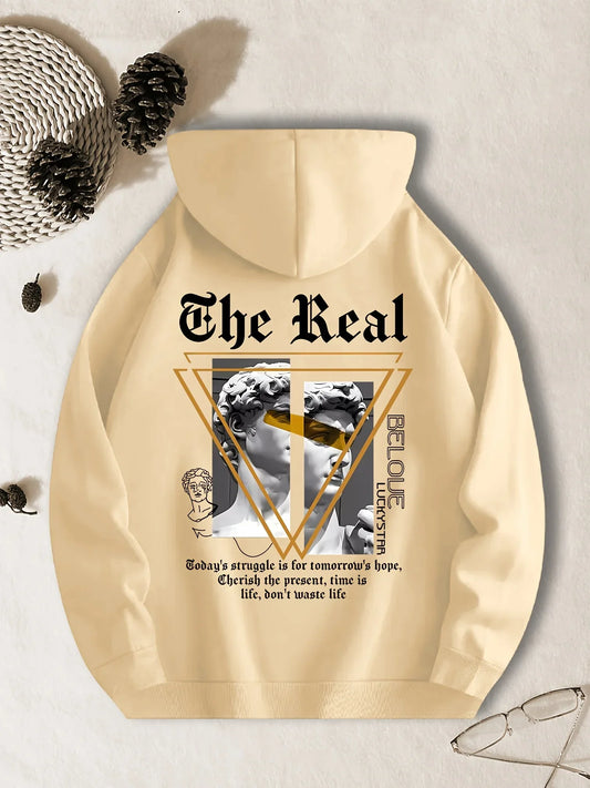 Men's Casual Hoodie Geometric Pattern Polyester Fiber Relaxed Fit Machine Washable Fashion Female Streetwear Long Sleeve Clothes