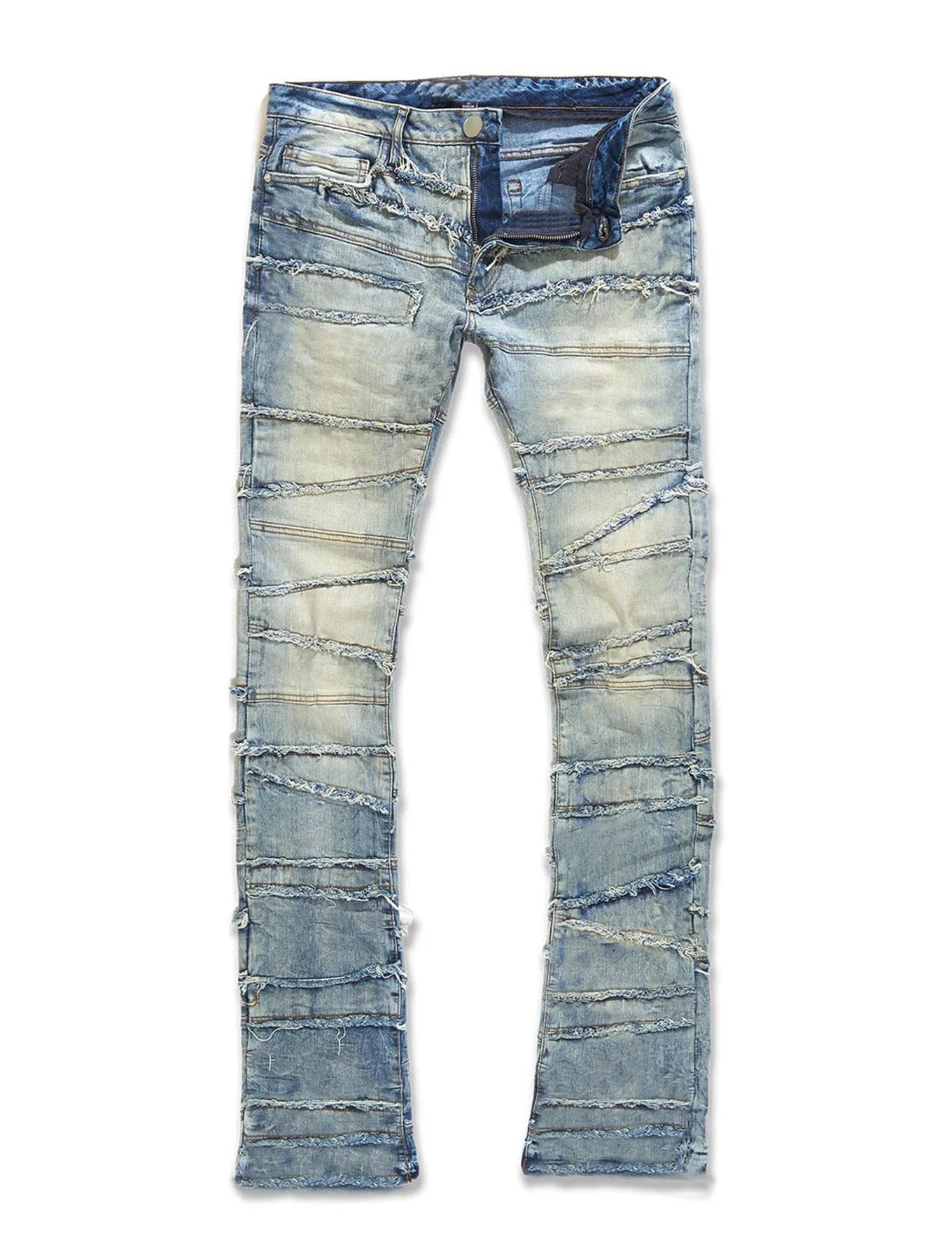 Straight Pant Men Jeans Denim Pants Slim Fit Irregular Folds Tassel Splice Simple Button Pocket High Street Trousers Spring