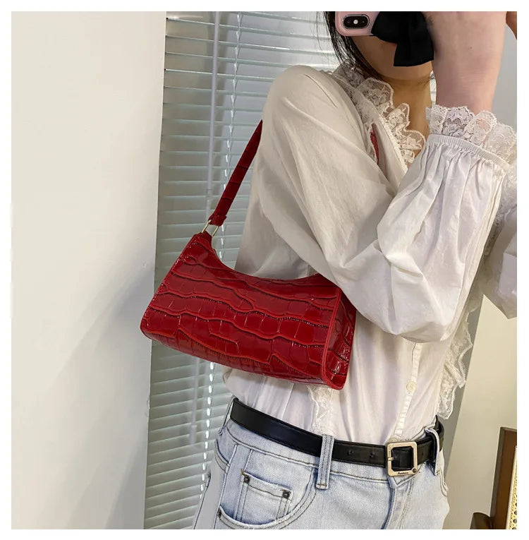 Fashion PU Leather Bags for Women Alligator Pattern Armpit Handbag Female Small Underarm Messenger Bag Purse Shoulder Handbags