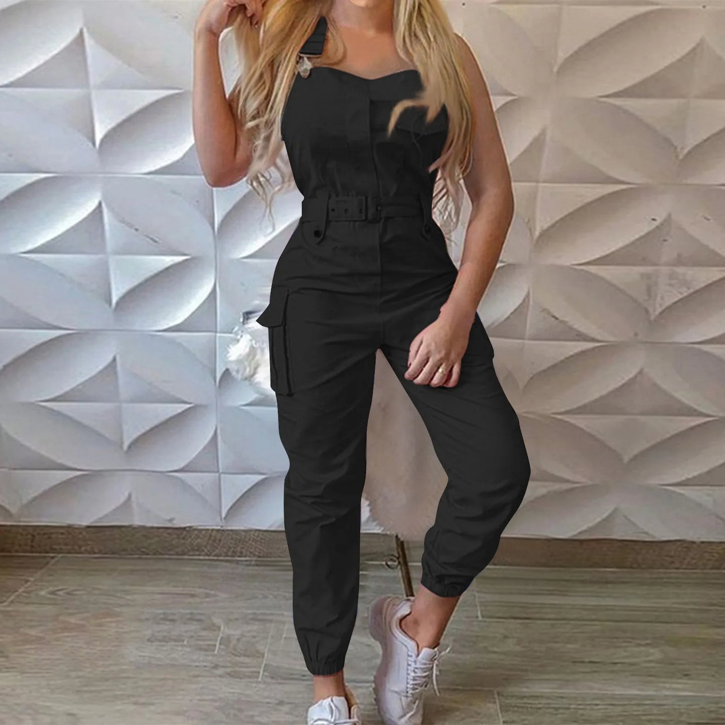 Lady's Fashion Clasp Pocket Cargo Romper Jumpsuits, Casual Jumpsuit Summer