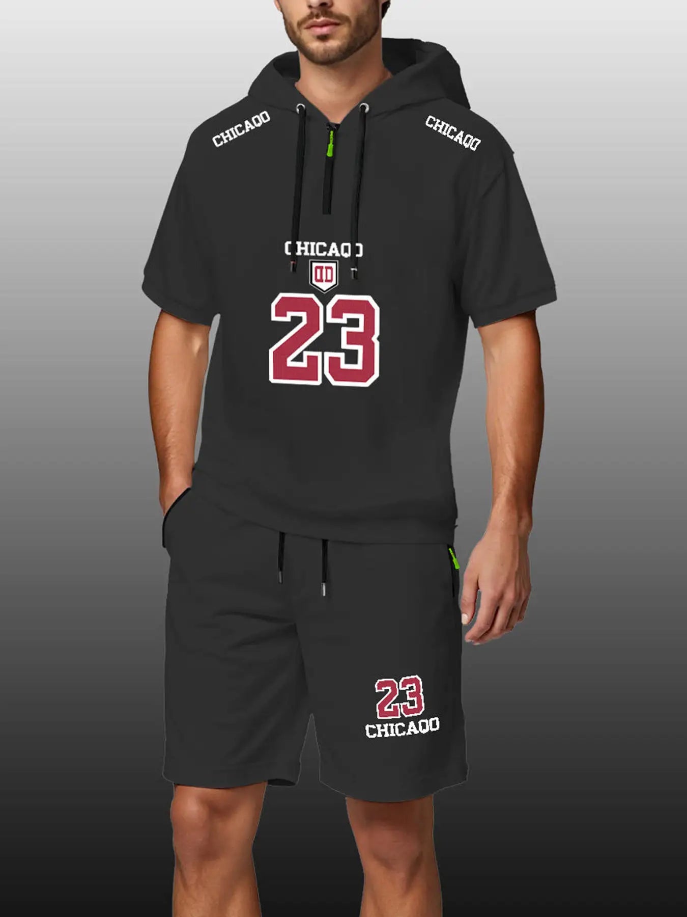 Summer Sets Men Jersey T-Shirts and Shorts Outfit Two-Piece Hooded T-Shirt Zipper Pocket Shorts Fashion Loose Oversize Clothing