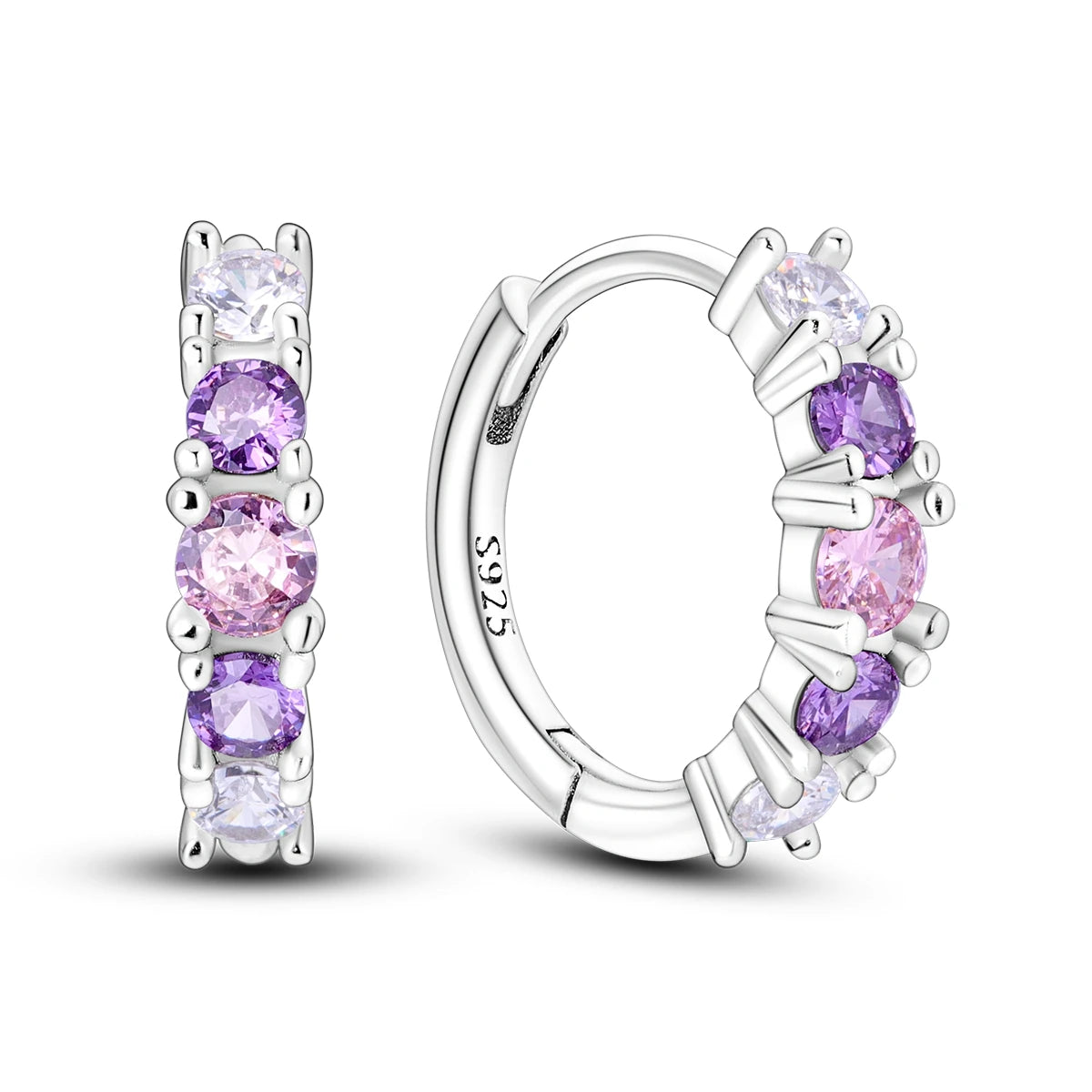 Orstarry 925 Sterling Silver Pink Purple Gradient Earrings Jewelry Hoop Earrings For Women Jewelry Birthday Party Trendy Gifts