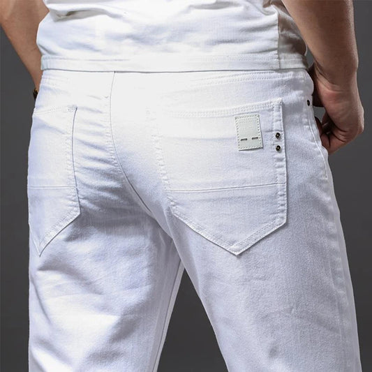 Denim White Jeans Elasticity Straight Slim Fit Casual Soft Business Classic Brand Trousers Fashion Advanced Stretch Denim Pants men
