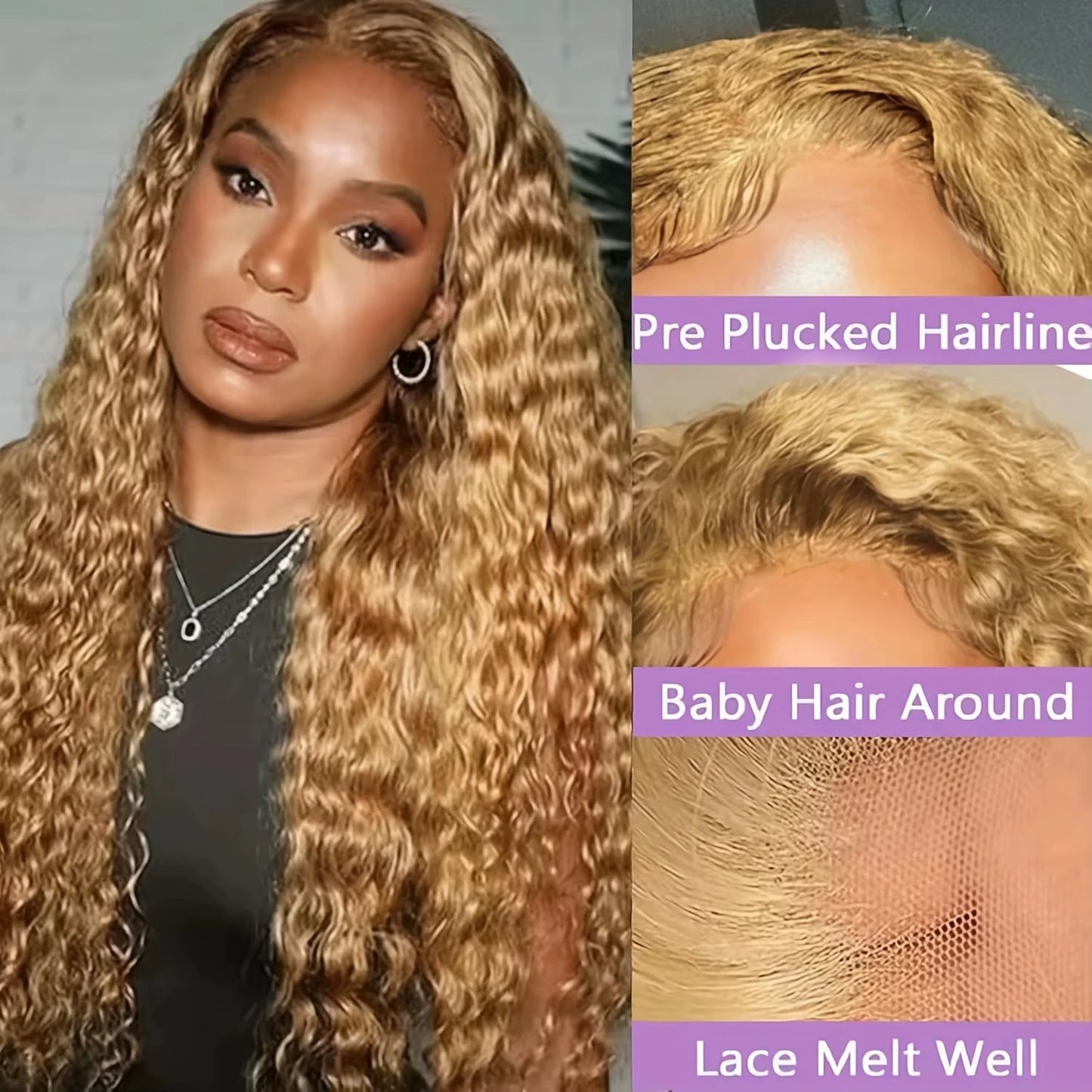 #27 Honey Blonde Human Hair Wig Deep Wave 13x4 13x6 hd Lace Frontal Wig Pre Plucked 30 inch Blonde Curly Lace Front Wig