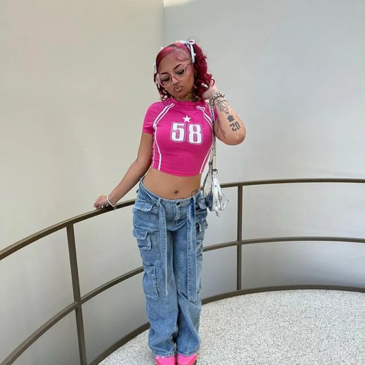 Harajuku Women's Summer Kawaii T-shirt Short Sleeve Slim Streetwear Funny Star Letter Print Gothic Top T-shirt E-girl Crop Top