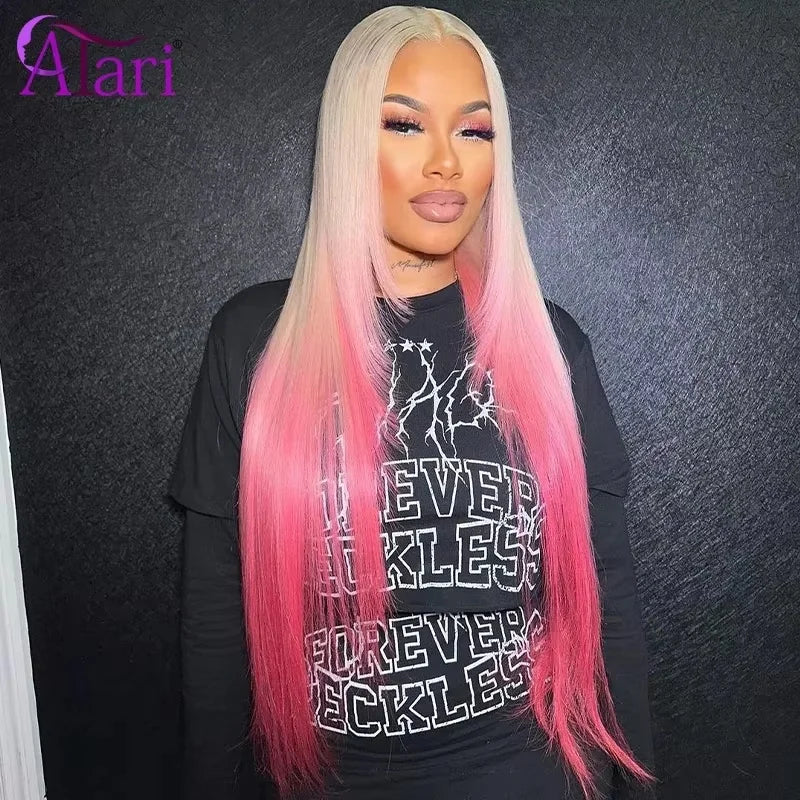 613 Blonde Straight 13x6 Lace Frontal Wig Ombre Rosa Pink 13x4 Lace Front Human Hair Wigs Pre Plucked 180 Density Ombre Lace Wig