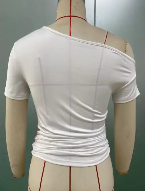 Women's 2025 Summer New Style Slim-Fitting T-Shirt with Irregular Sloping Shoulder and Short Sleeve Top Shipped Within 48 Hours