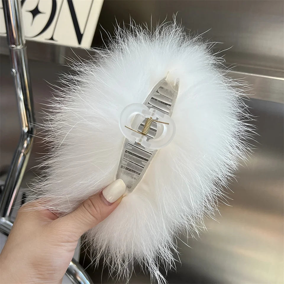 New Jelly Color Fox Fur Hair Clip Woman Claw Clip For ladies Sweet Hair Ornament Hair Hold Headband Fur Hairpin Hair Accessories
