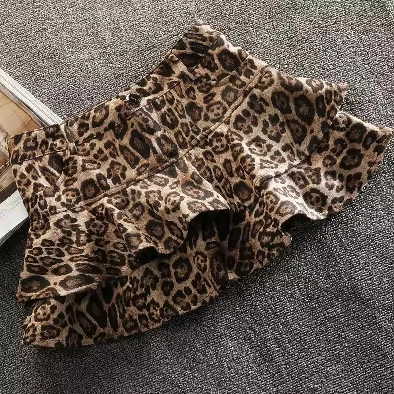 Harajuku Subculture jeans Leopard Print Splicing Y2k Skirt Kawaii Gothic Mini Pleated Skirt Casual Retro Streetwear Skirts Women
