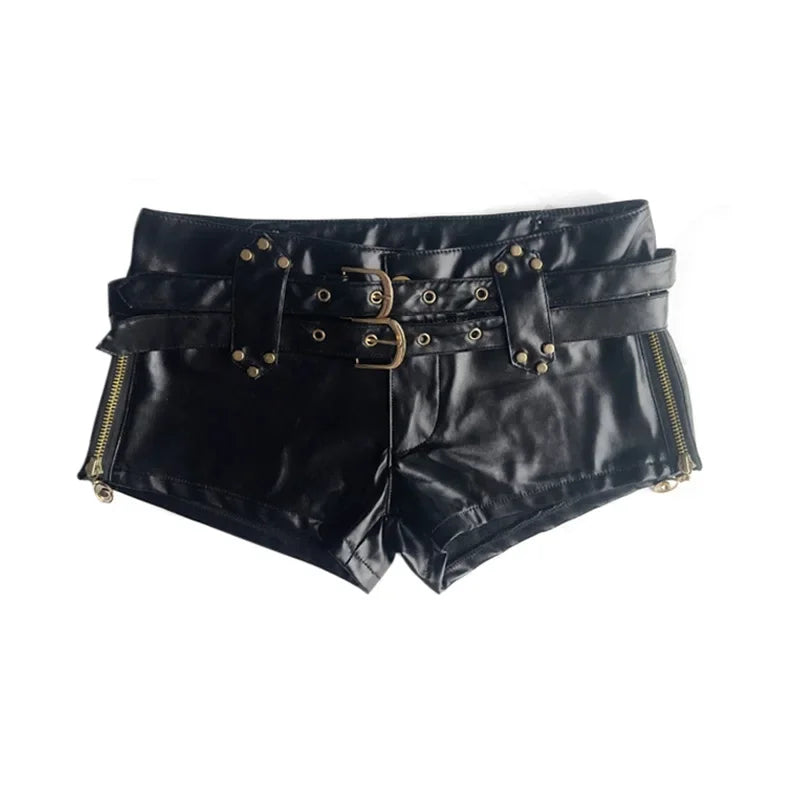 HLJ&GG American Vintage Y2K Leather Shorts Two Piece Sets Women Long Sleeve Knit Top And Shorts Outfits Fashion Streetwear New