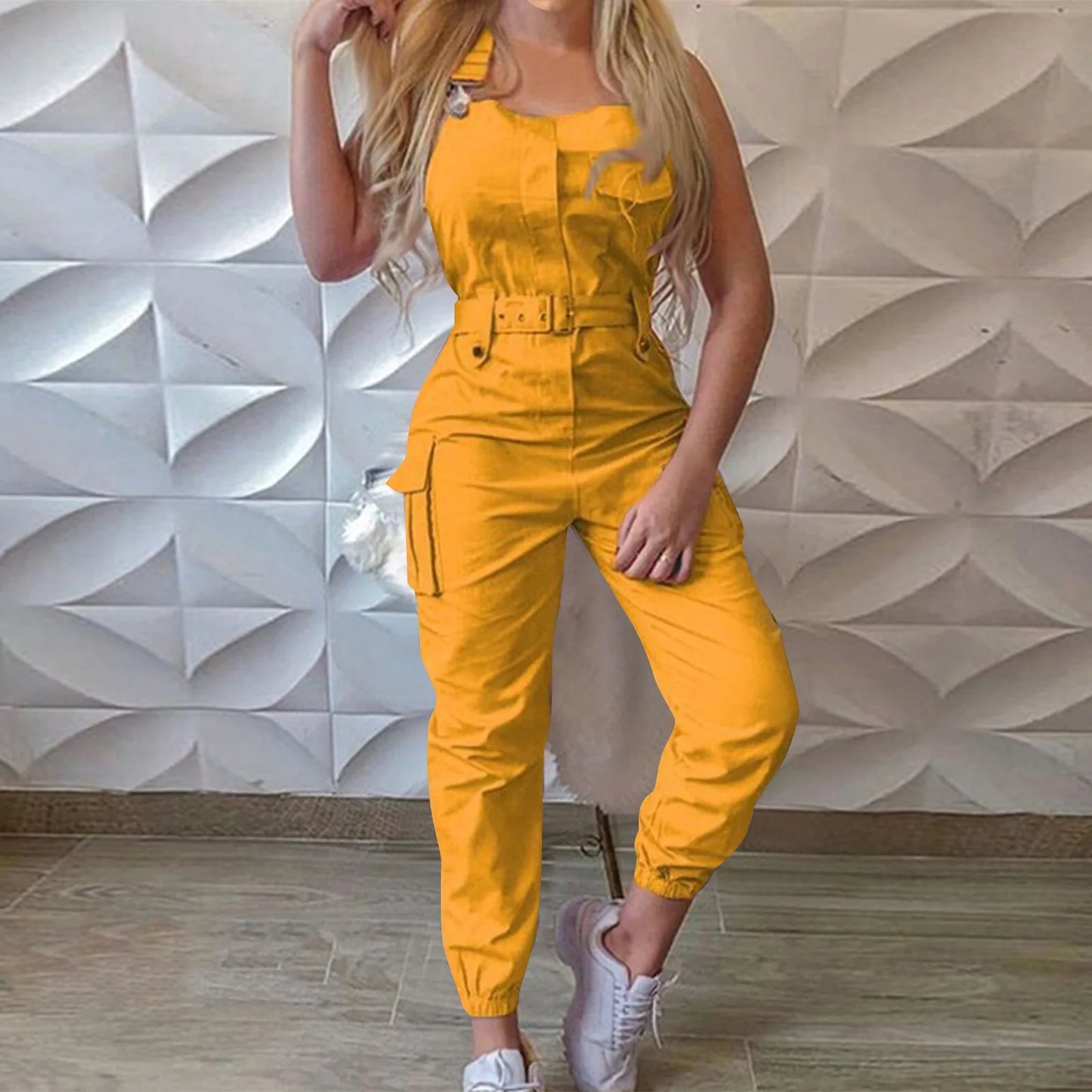 Lady's Fashion Clasp Pocket Cargo Romper Jumpsuits, Casual Jumpsuit Summer