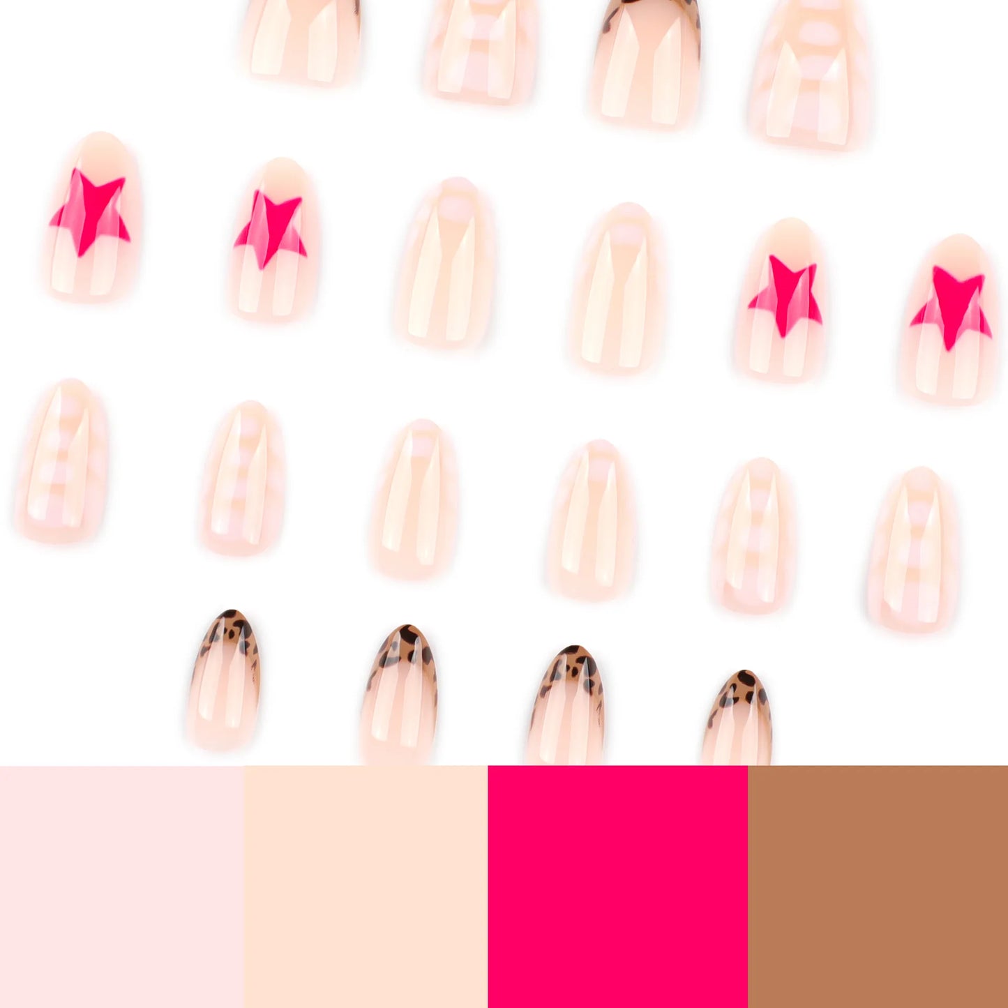 24pcs Pink Crocodile Print Press on Nails Fashion Star Leopard Print French False Nails Wearable Reusable Spice Girl Fake Nails
