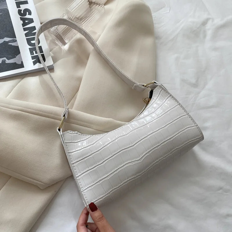 Fashion PU Leather Bags for Women Alligator Pattern Armpit Handbag Female Small Underarm Messenger Bag Purse Shoulder Handbags