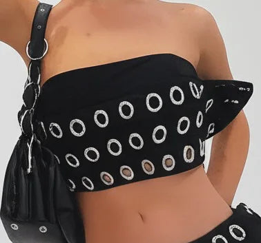 FAGADOER Y2K Sexy Hollow Out Patchwork 2 Pieces Set for Woman Sleeveless Backless Crop Top and Shorts Outfits Female Streetwear