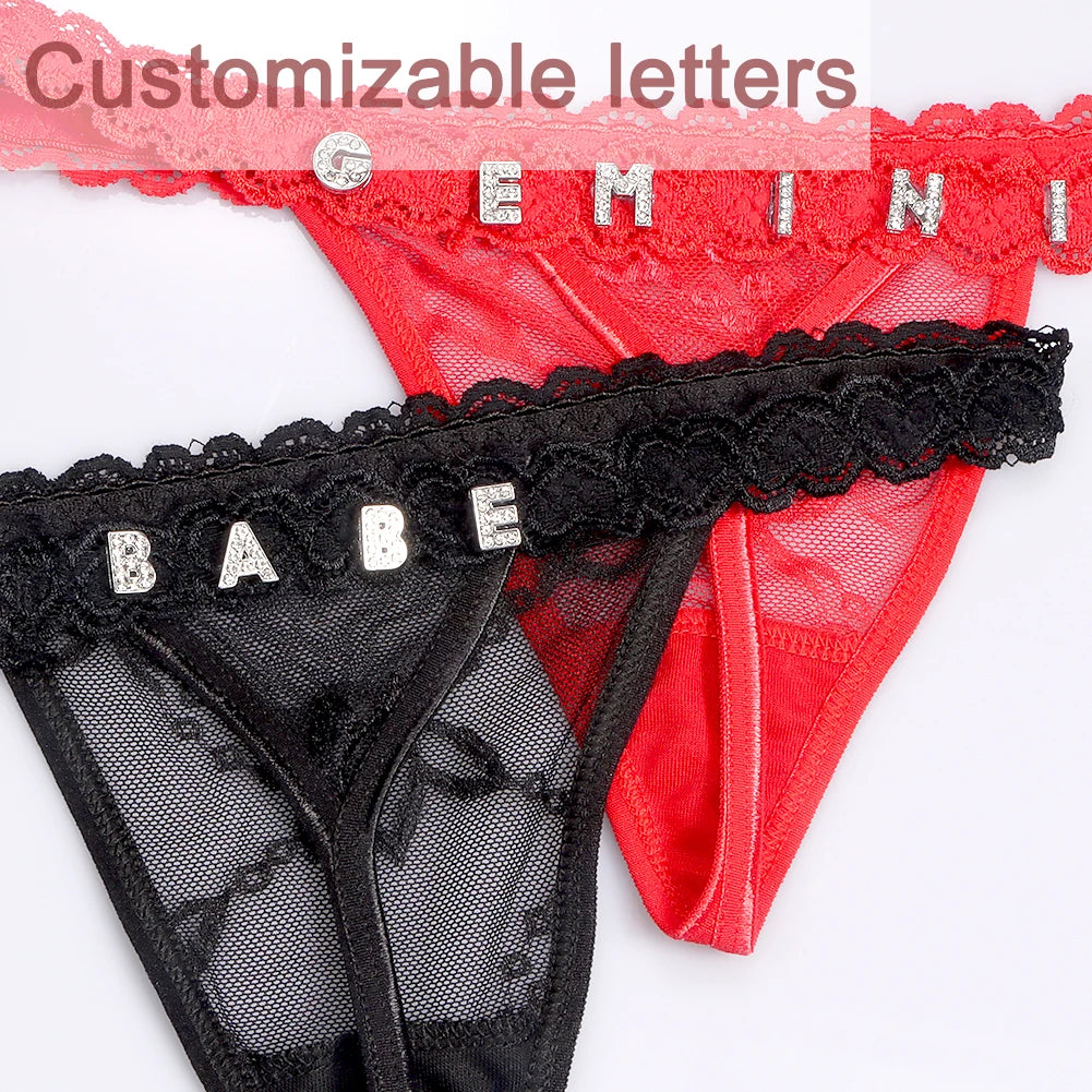 Customize Shine Crystal Name Letter Waist Chain Body Jewelry Women Sexy Lace G-String Panties Girl Valentine's Day Gift