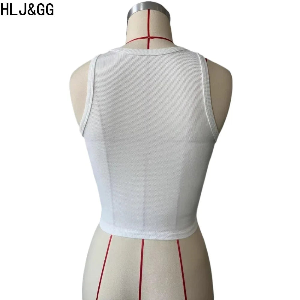 HLJ&GG Y2K Sexy Letter Print Slim Tank Top Women Round Neck Sleeveless Crop Tops Fashion Summer New Trend Clothing Streetwear