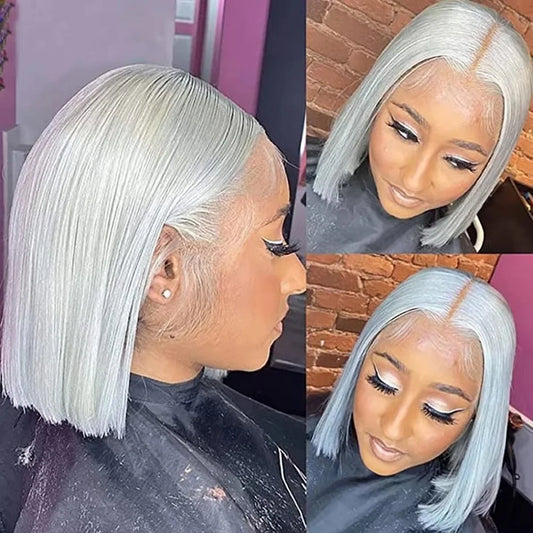 10 12 14 Inch Grey Bob Lace Front Human Hair Wig 13x4 Colored Short Grey Bob Wig Pre Plucked Natural Hairline With Baby Hair