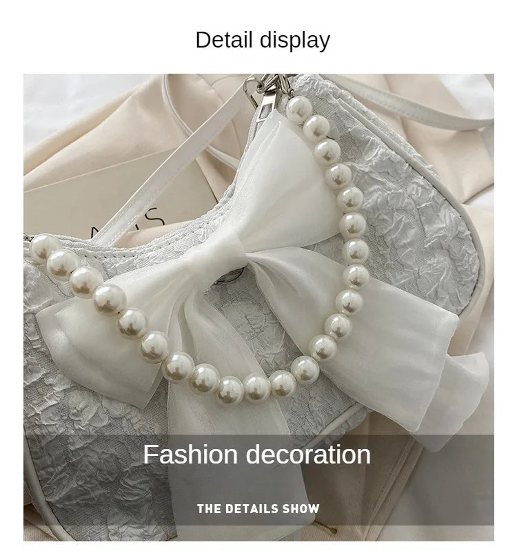 Pearl Female Bag Retro Luxury Designer Handbag Bow Crossbody Bags Fashion Canvas Women's 2023 Trend Shoulder bag Purses