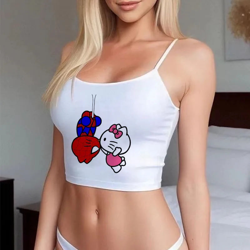 90s Sanrio Hello Kitty Tanks Camis Top Y2k Summer Sleeveless Crop Top Sexy Aesthetic Cute Casual Vintage Tank Top Women Clothes