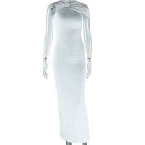 STYLISH LADY White Backless Maxi Dress 2025 Summer Women Halter Bodycon Solid Sexy Club Party High Spit Asymmetrical Long Dress