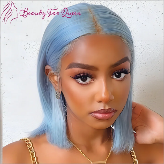 Blue Short Bob Wig Transparent 13x4 Lace Frontal Wigs Colored Human Hair Wigs For Women Pre Plucked Brazilian Remy Hair Wig 180%