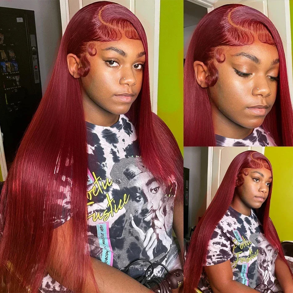 Burgundy 99J Lace Front Wig 13x4 13x6 HD Lace Frontal Wig Human Hair Pre Plucked Straight Red Colored Wig 4x4 5x5 Closure Wig