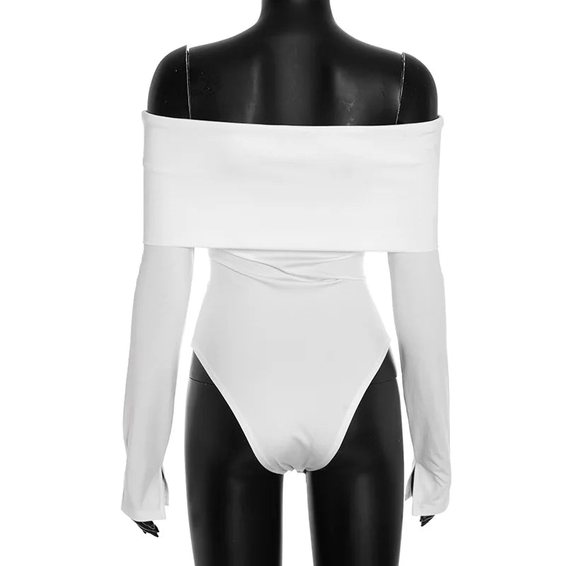 Nsauye Casual Pullover Women Long Sleeve Basic Solid White One Pieces Bodycon Bodysuit Tops Y2K Sexy Autumn 2025 Club Rompers