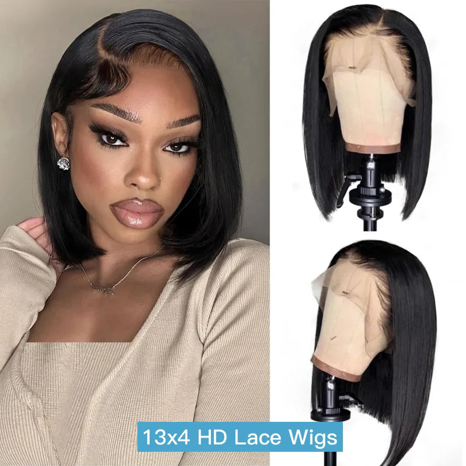 Bob Wigs Human Hair 13X6 Lace Front Wig 220 Density Short Straight Hd Transparent Lace Frontal Wigs Brazilian Closure For Women